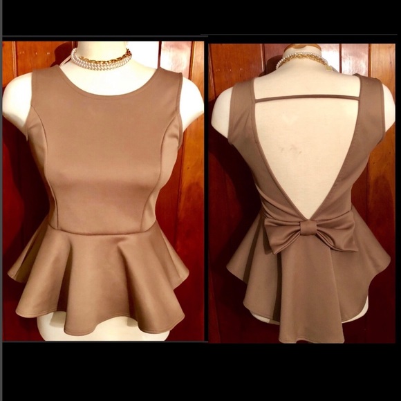 @SOULCRUSHER716 Tops - TAN PEPLUM BOW TOP